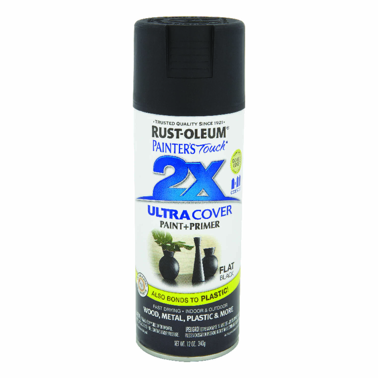 2x Ultra Cover 12 Oz. Flat Black Spray Paint + Primer
