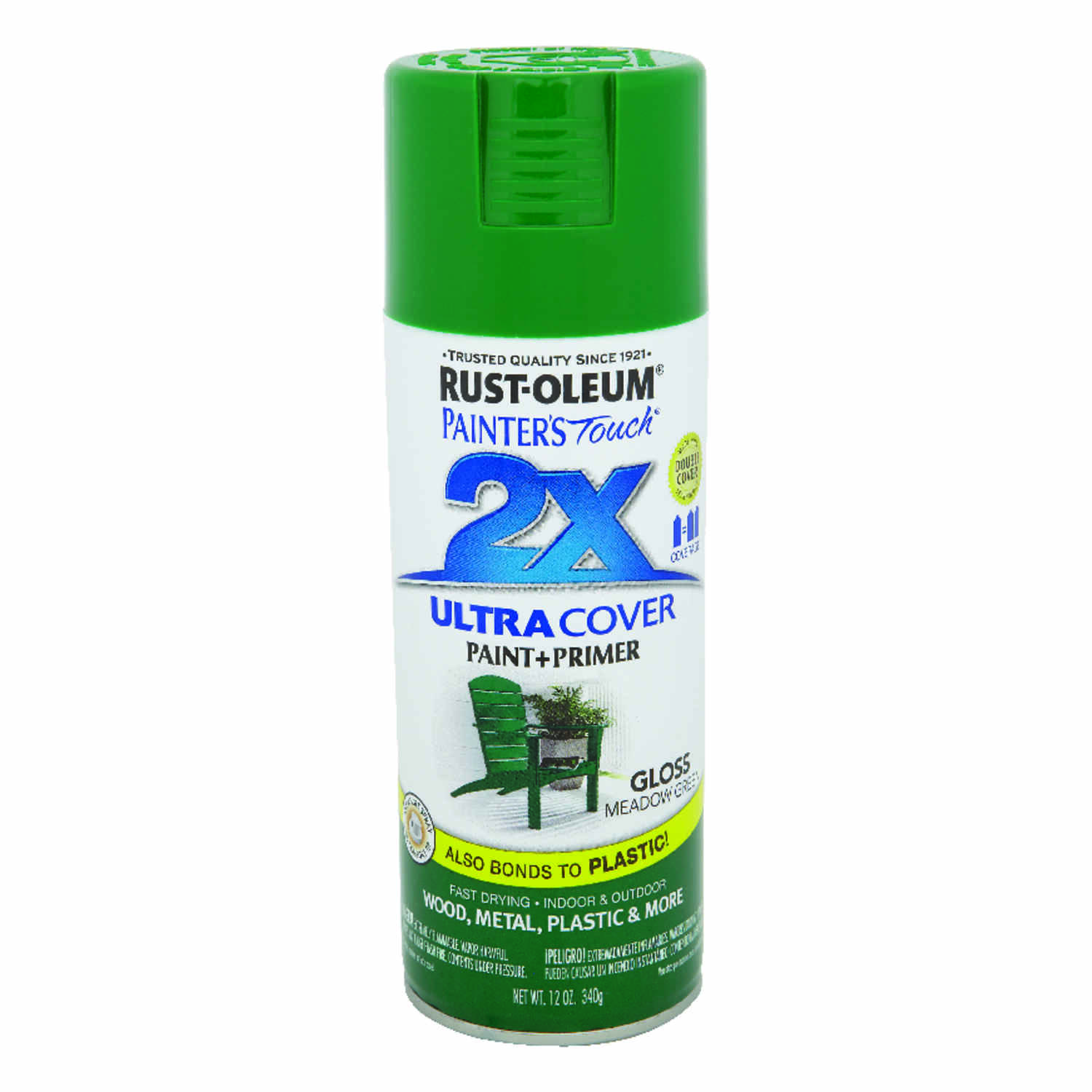 Rust-Oleum Painter's Touch 2X Ultra Cover 12 Oz. Gloss Paint + Primer Spray Paint, Meadow Green