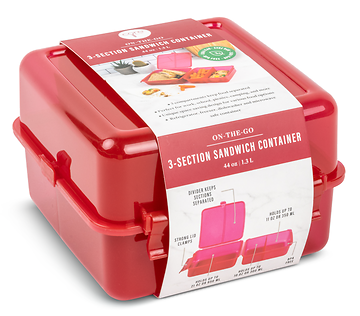 3-SECTION - SANDWICH CONTAINER - ON THE GO - ASSORTED