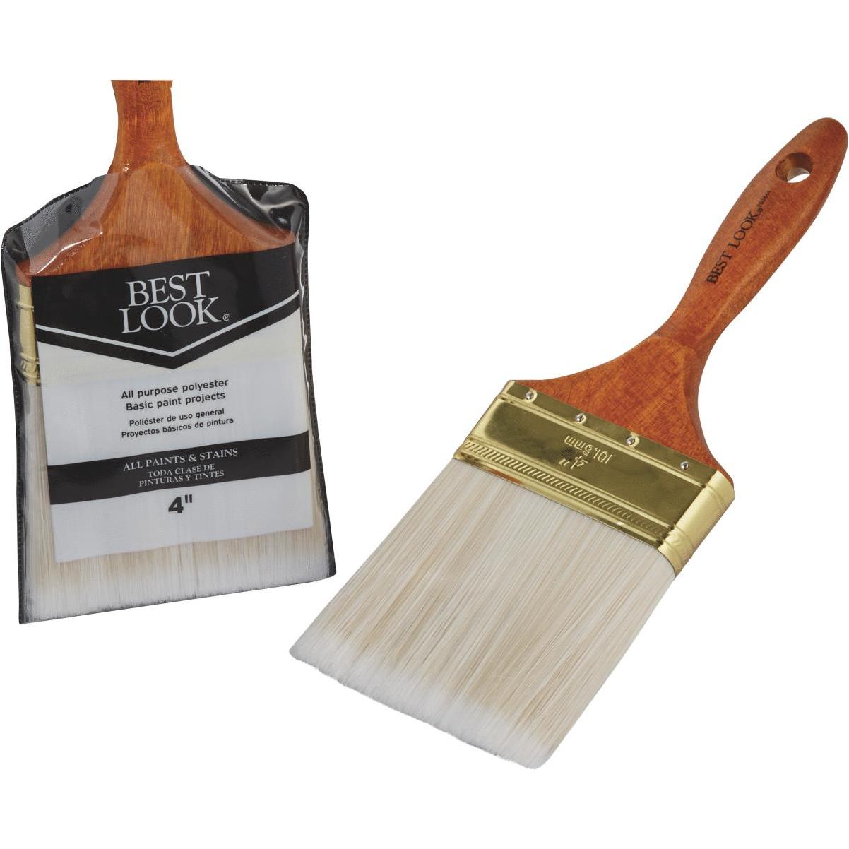 4 Inch Flat General Purpose Polyester Paint Brush With Solid Wood Handle