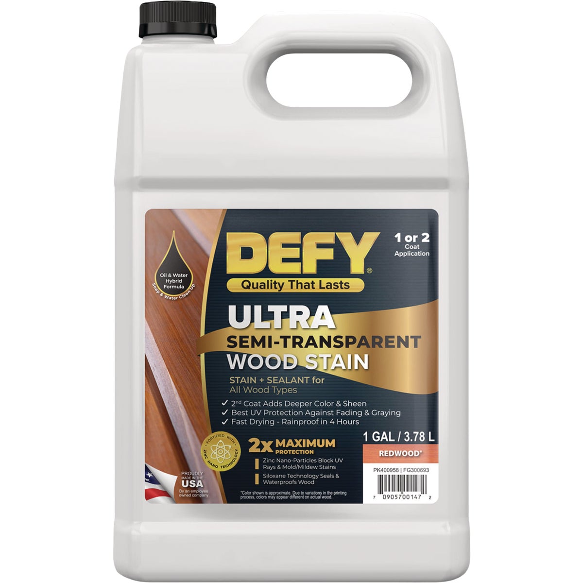 Ultra Semi-transparent Wood Stain, Redwood, 1 Gallon - Maximum Uv Protection