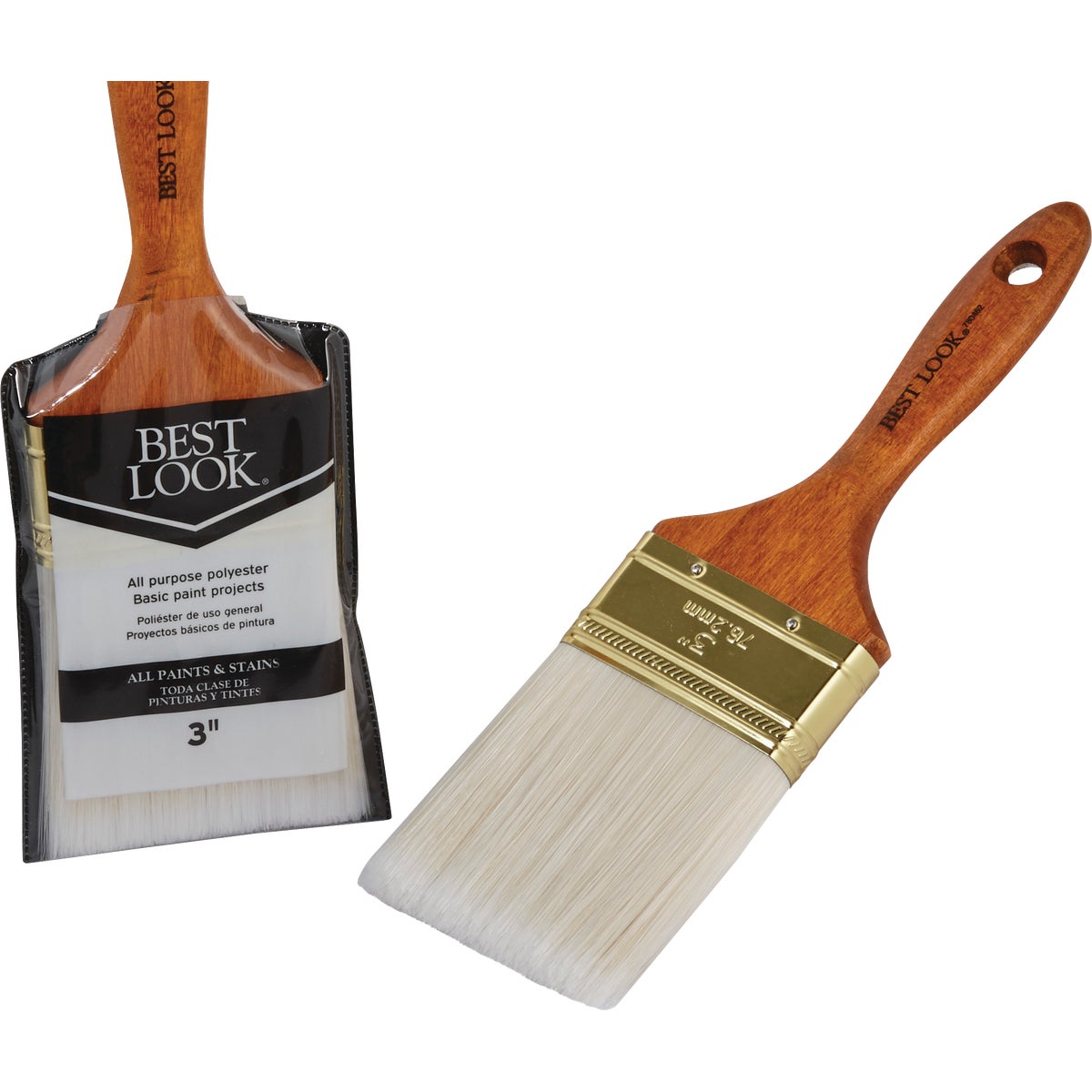 General Purpose 3 Inch Flat Polyester Paint Brush With Solid Wood Handle