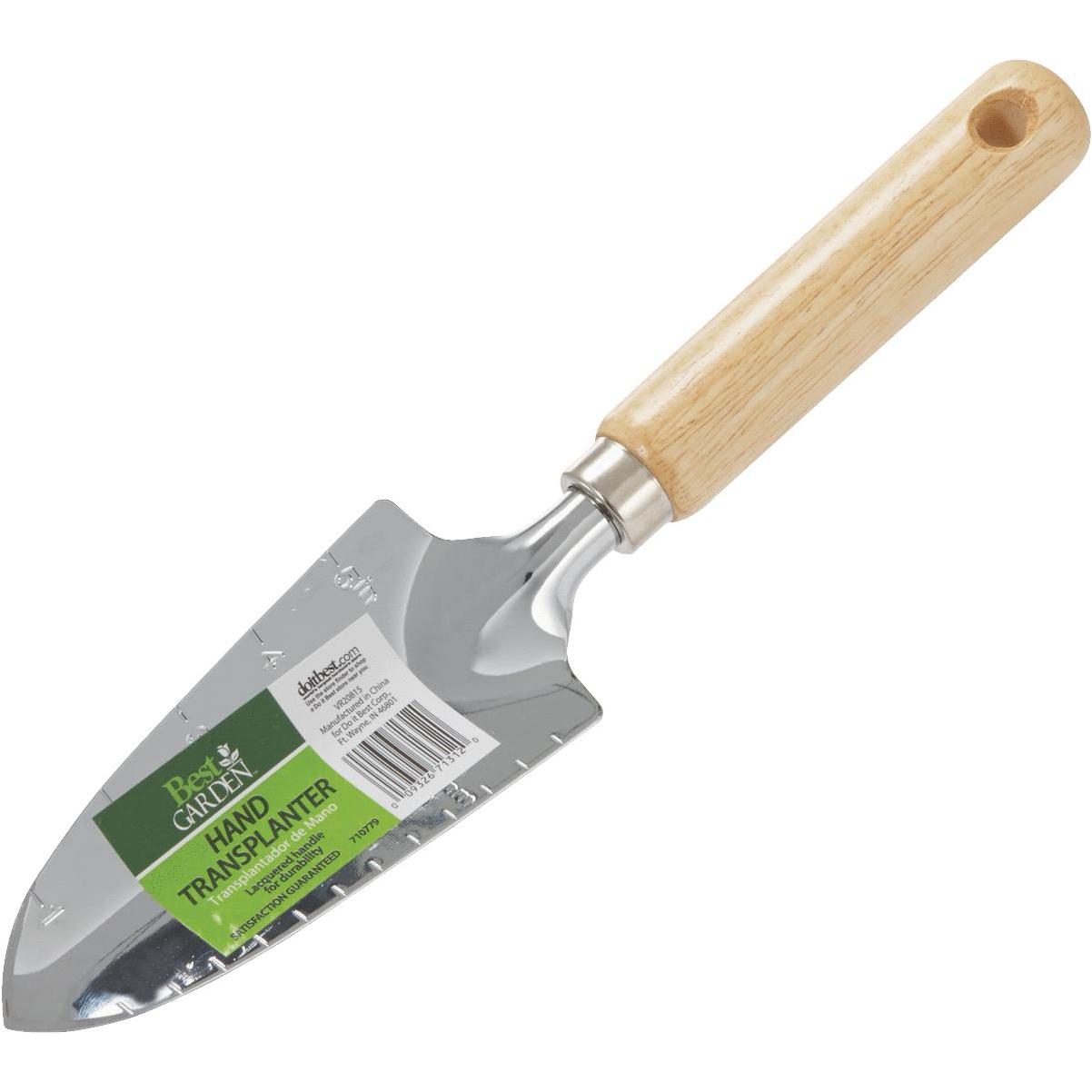 13 Inch Chrome Hand Transplanter Trowel With Wooden Handle