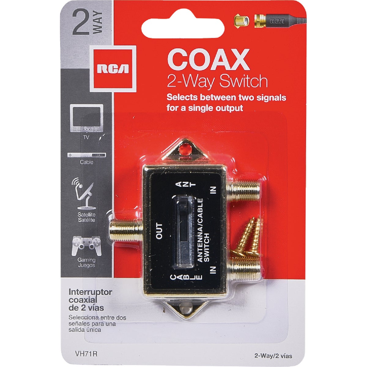 2-way Rca A/b Coaxial Cable Switch For Rg6/rg59 Cables