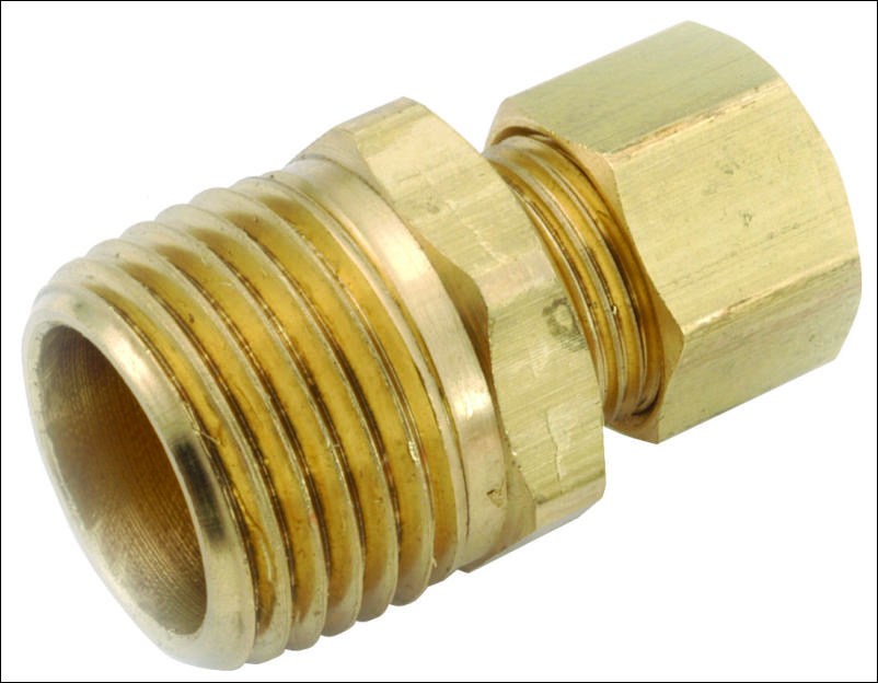 Pipe Fitting, Connector, Lead Free Brass, 1/4 Compression x 1/2 In. MPT