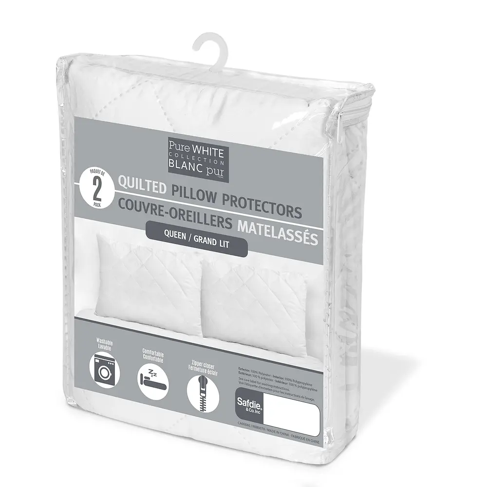 Luxury Embossed Pillow Protector Set Of 2 For Queen Size White