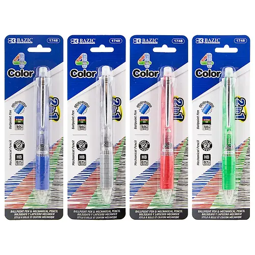 BAZIC 2-In-1 Mechanical Pencil & 4-Color Pen WITH Grip