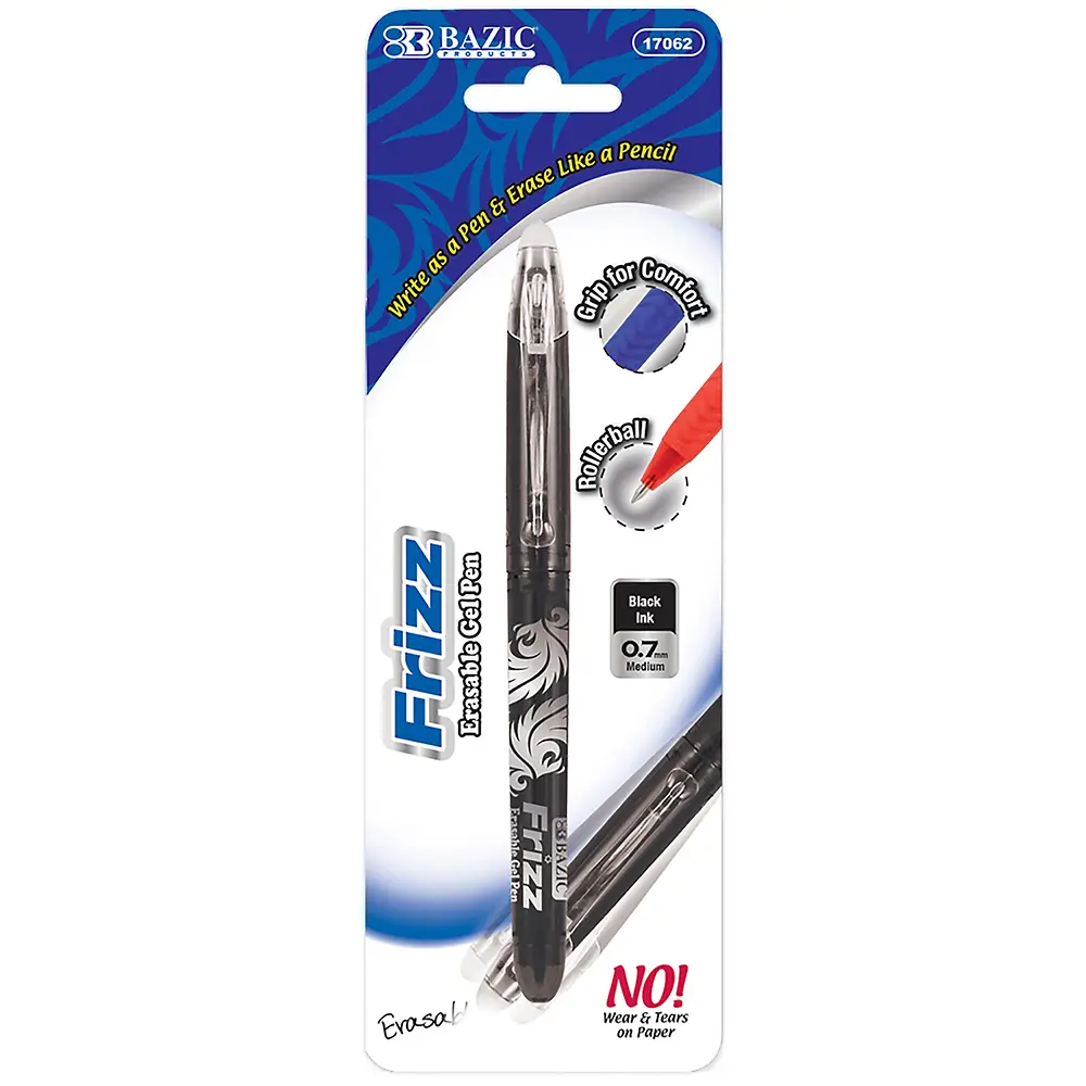 BAZIC Frizz Black Erasable Gel Pen with Grip (17062)