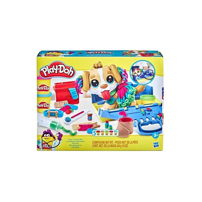 Play-doh Care 'n Carry Vet Playset With Toy Dog, 10 Tools, 5 Colors For Kids 3+