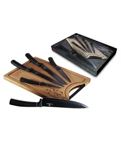 6PC KNIFE SET W/BAMBOO BOARD ROSE