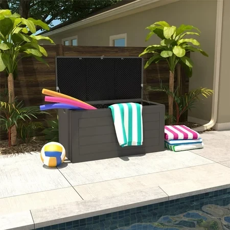 180 Gal. Extra Large - Outdoor Deck Box - Black and Charcoal