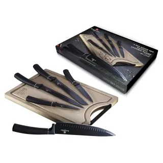 6PC KNIFE SET W/BAMBOO BOARD - BLACK