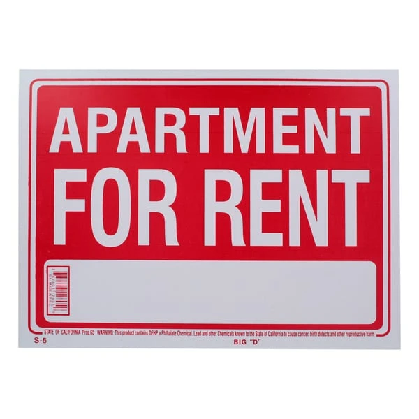 Bazic Products English Apartment For Rent Weatherproof Sign Plastic 9 in. H x 12 in. W