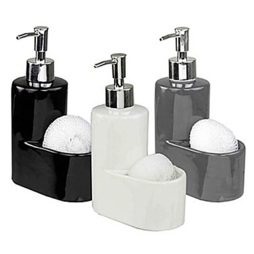 CERAMIC SOAP DISPENSER W/SPONGE - ASSORT