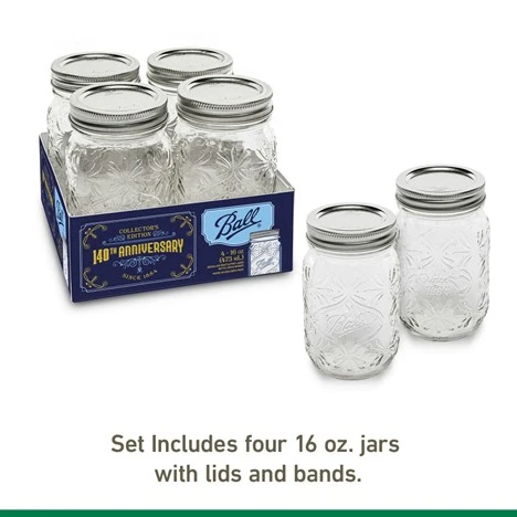 140th Anniversary Keepsake Mason Canning Jars Regular-Mouth 16 oz / 4 Pack