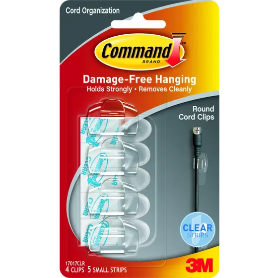 Command Clear Round Cord Clips; 4 Clips, 5 Strips
