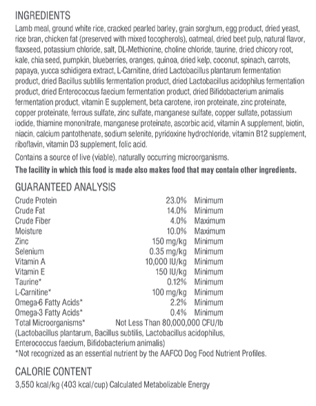 Naturals Lamb Meal & Rice Forlmula Adult Dry Dog Food 20 lb