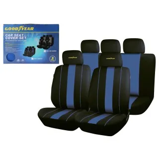 6PC SEAT COVER SET BLACK/BLUE
