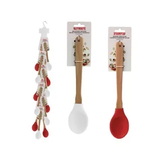 SILICONE SPOON W/WOOD HANDLE