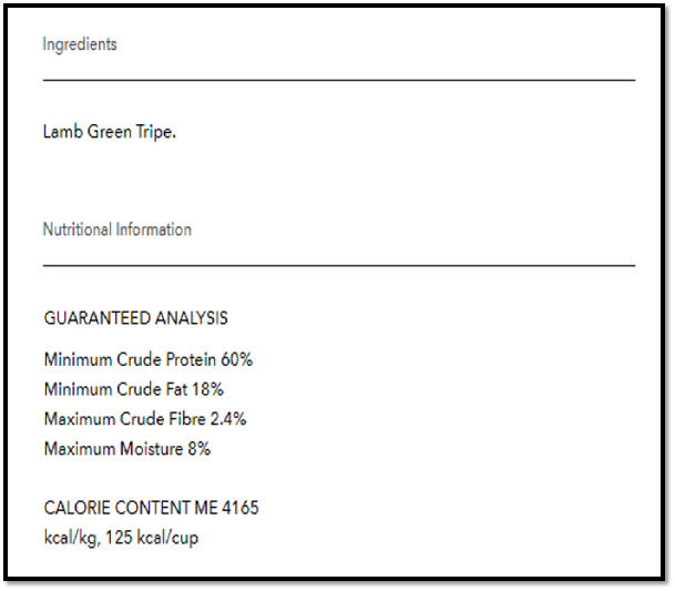 New Zealand Grass-Fed Lamb Green Tripe Booster Freeze-Dried Meal or Topper Cat Food 2 oz