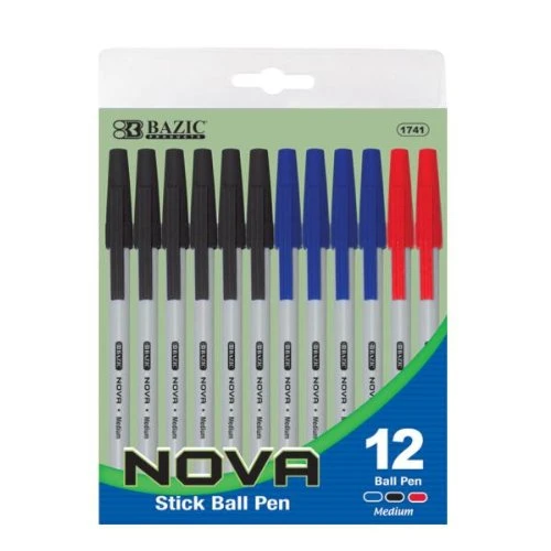 Nova Black Color Stick Pen (12/Pack)