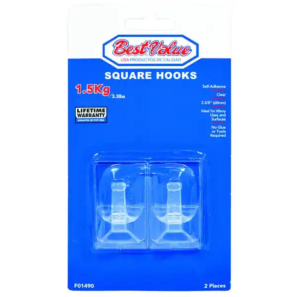 SQUARE HOOK 60MM SELF ADHESIVE CLEAR - 2PC