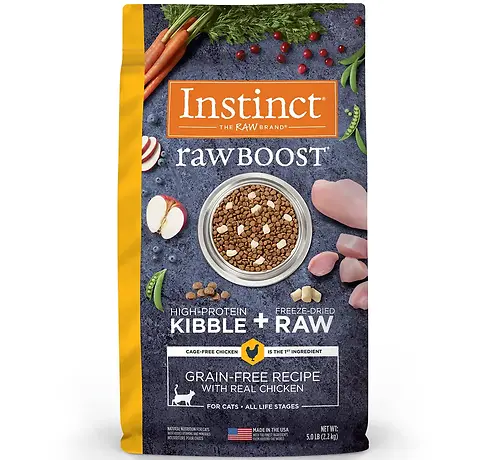 Raw Boost Grain-Free Recipe Real Chicken Recipe Kibble+Raw Freeze-Dried Dry Cat Food 5 lb