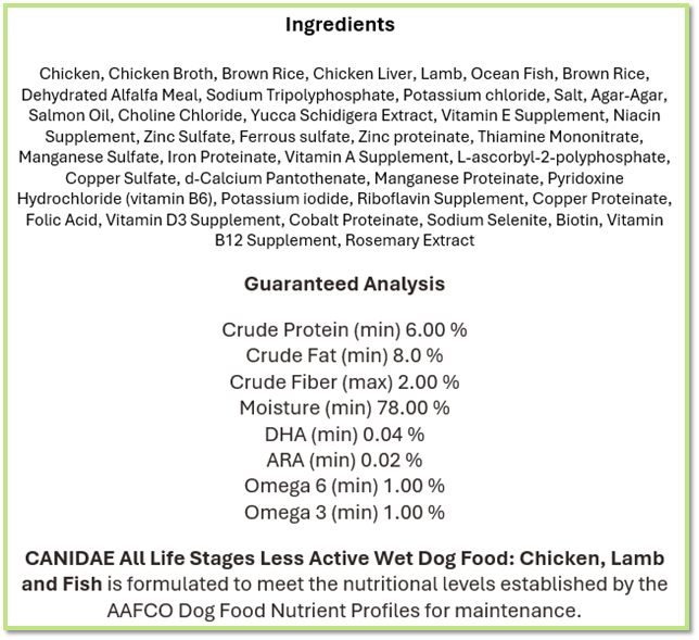All Life Stages Less Active Chicken, Lamb & Fish Canned Dog Food 13.2 oz