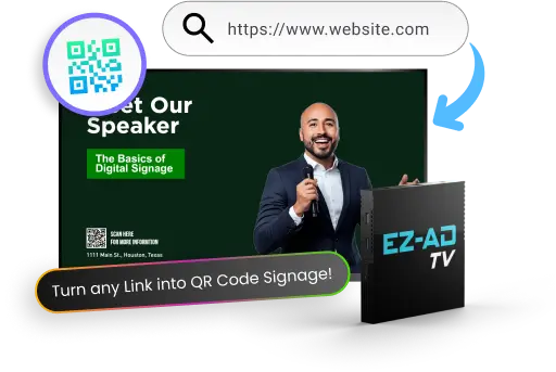 EZ-AD TV digital signage for events with add qr code option
