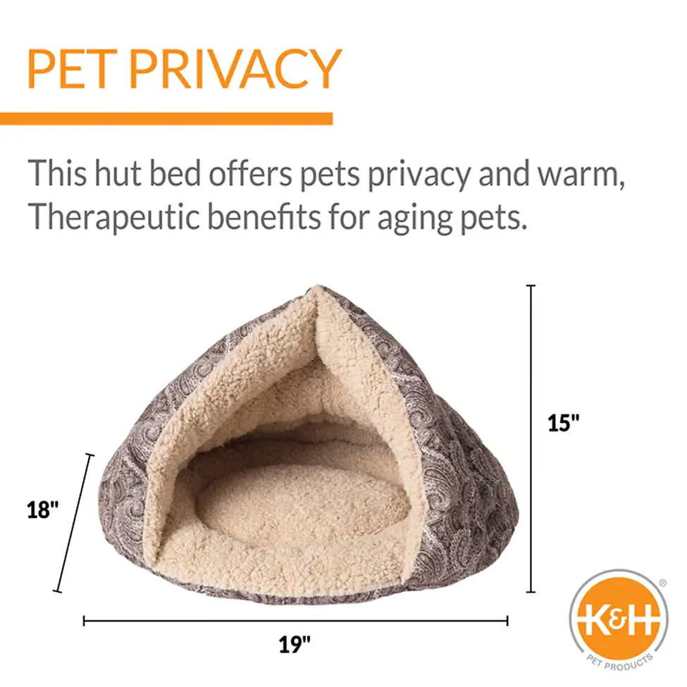 Self Warming Hut Pet Bed Gray Paisley