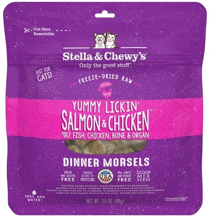 Dinner Morsels Yummy Lickin’ Salmon & Chicken Recipe Freeze-Dried Raw Cat Food 8 oz