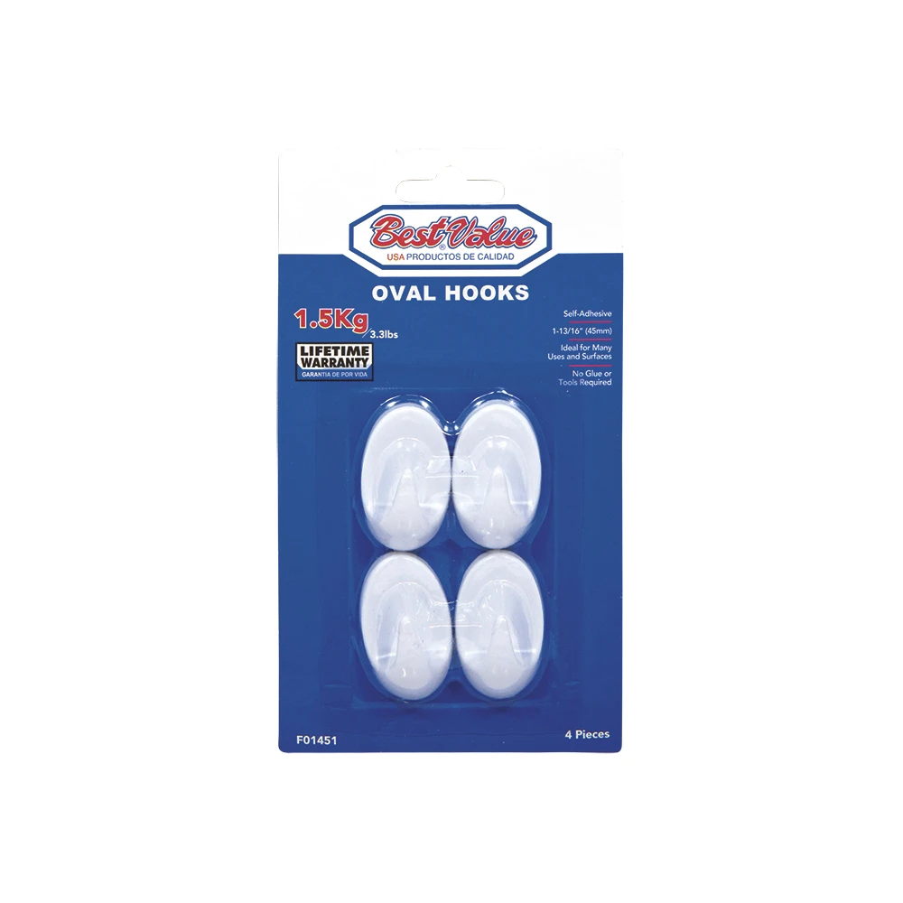 OVAL PLASTIC MEDIUM HOOK 4PC ADHESIVE