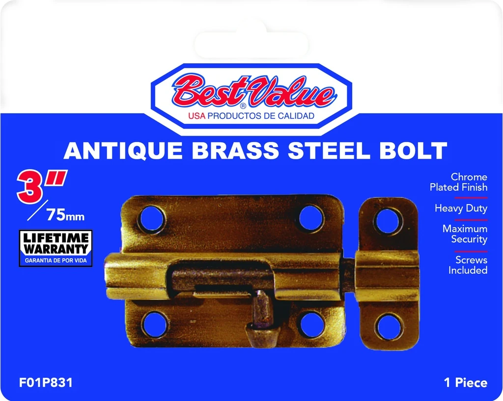3" HEAVY BARREL BOLT - ANTIQUE BRASS