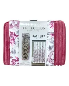 MICROFIBER SHOWER CURTAIN W/ FOAM MAT - PINK