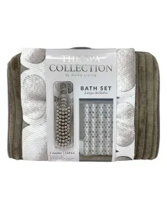 MICROFIBER SHOWER CURTAIN W/ FOAM MAT - BROWN