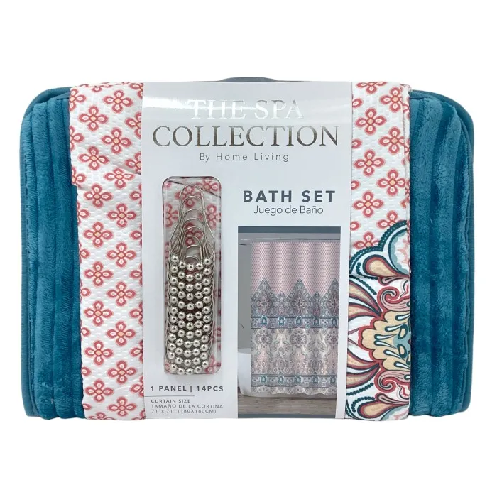 MF SHOWER CURTAIN W/ FOAM MAT  - BLUE