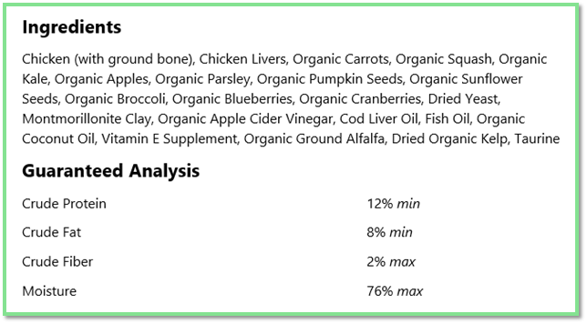 Frozen Raw Nuggets Chicken Recipe Complete & Balanced Dog Food 3 lb