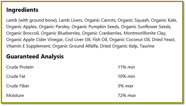 Frozen Raw Nuggets Lamb Recipe Complete & Balanced Dog Food 3 lb