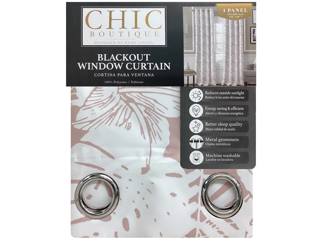 1 - PIECE PRINTED SHINY BACKING BLACKOUT WINDOW CURTAIN - LEAVES