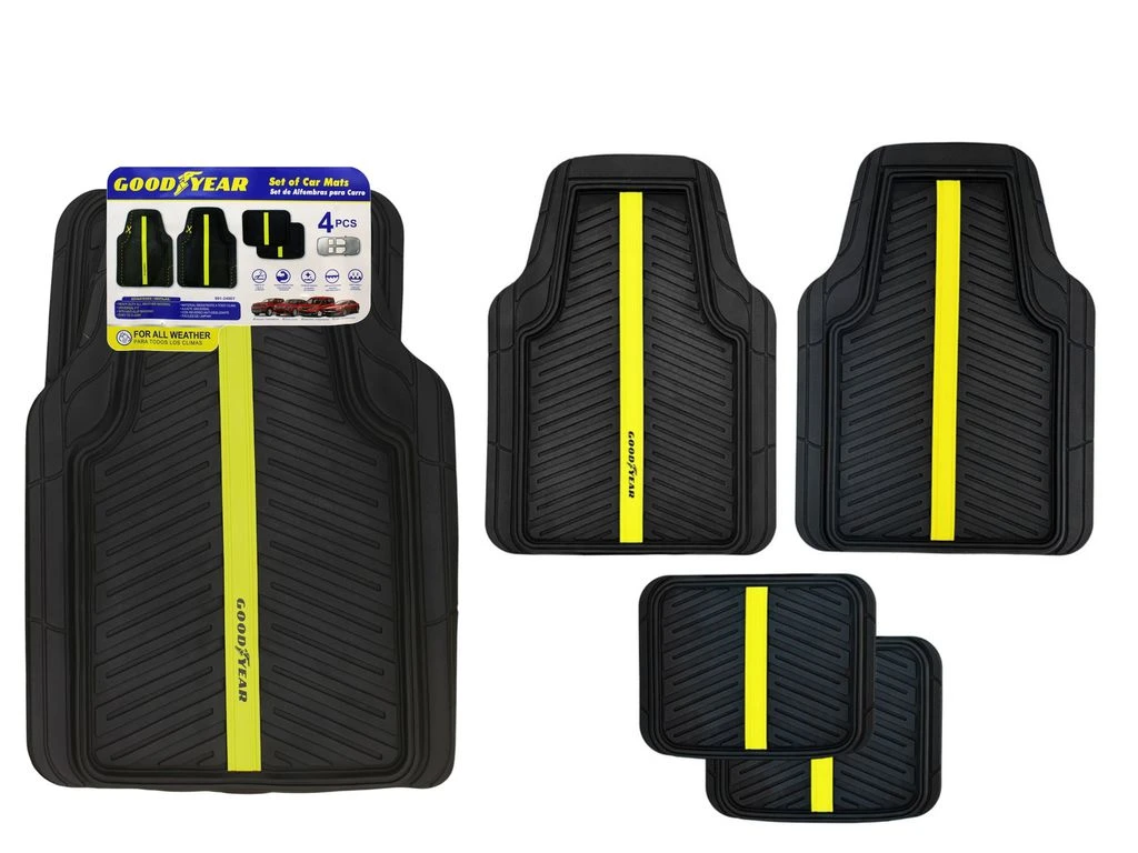 CAR MAT SET - 4 PIECE - BLACK AND YELLOW