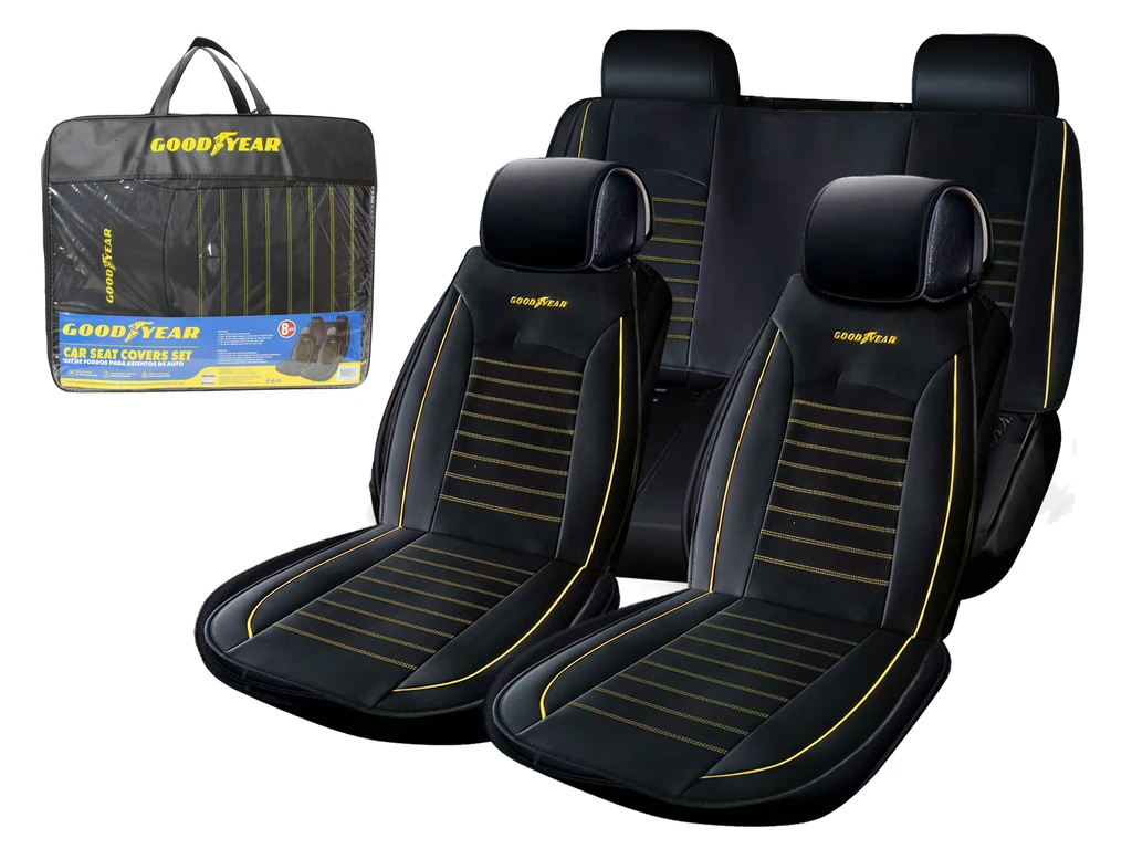 CAR SEAT COVER SET - BLACK WITH YELLOW