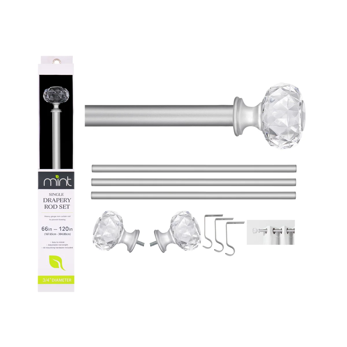 CURTAIN ROD - 66"-120" - SATIN NICKLE