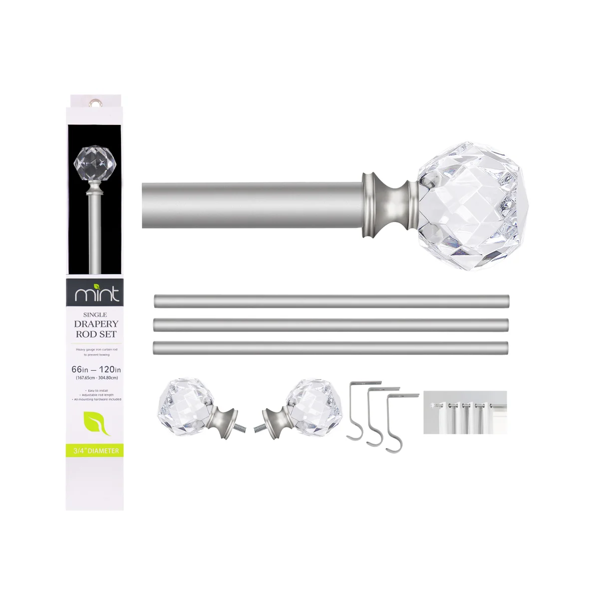 CURTAIN ROD - 66"-120" - SATIN NICKLE