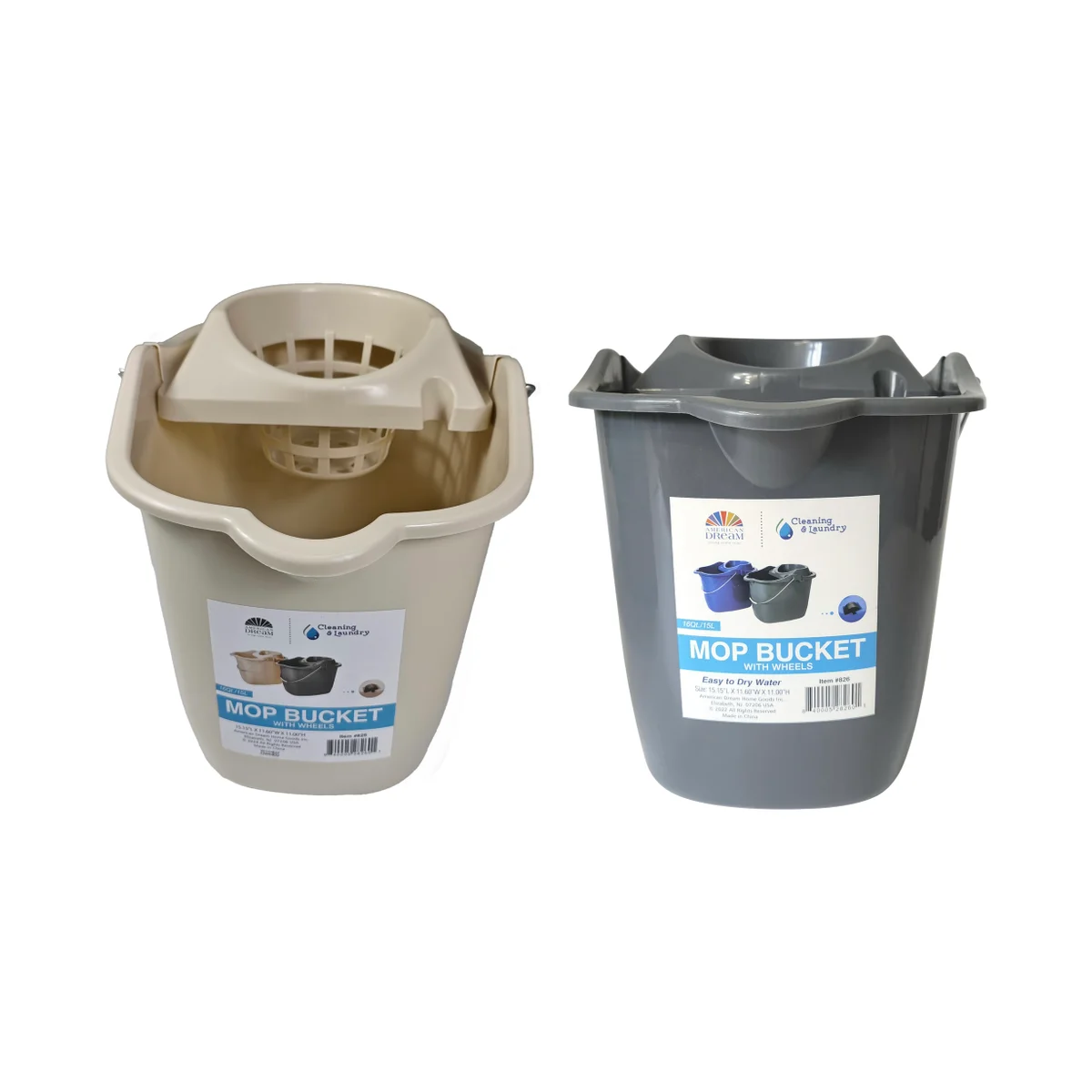 PLASTIC MOP BUCKET WITH WHEELS - 4 GALLON