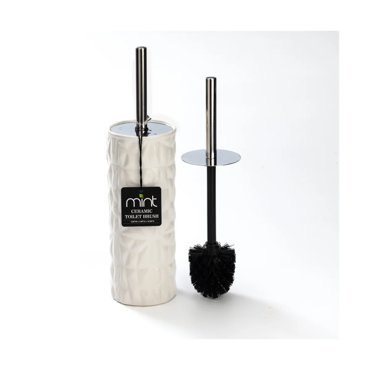 CERAMIC TOILET BRUSH - CHROME AND WHITE