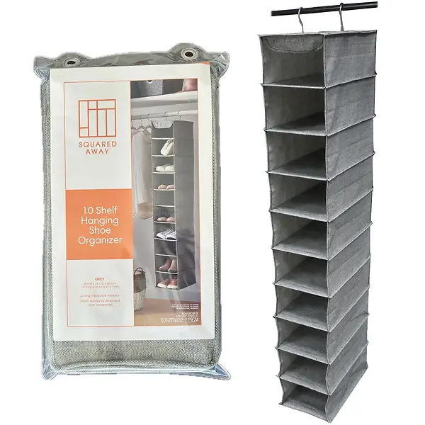 ARROW WEAVE 10-SHELF SHOE ORGANIZER - GREY
