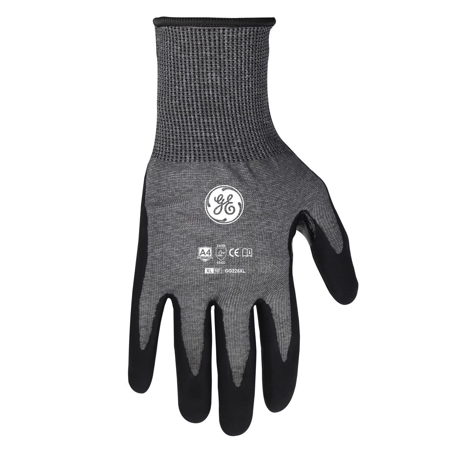 General Electric Xl Black/gray Dipped Work Gloves, Cut Resistant, 1 Pair