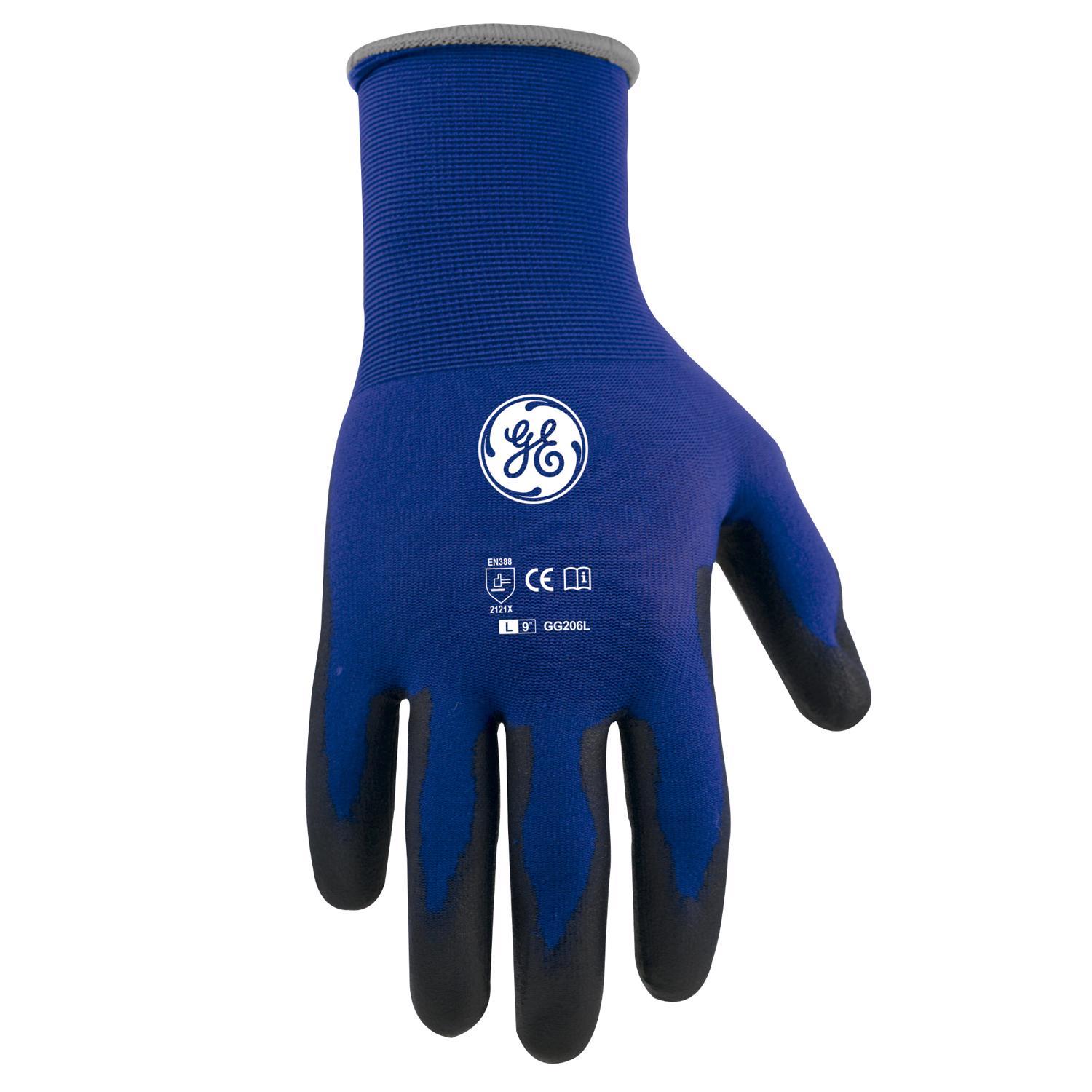 General Electric Black/blue Dipped Gloves Large, Cut Resistant, 1 Pair