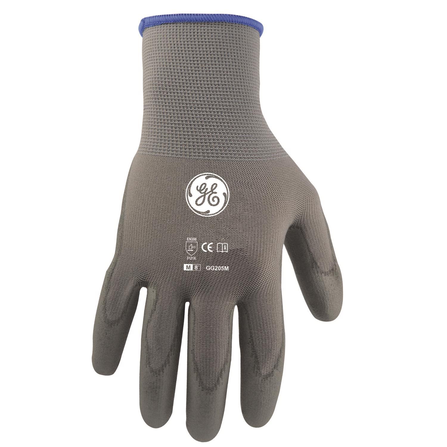 General Electric Gray Medium Dipped Gloves With Pu Coating, 1 Pair