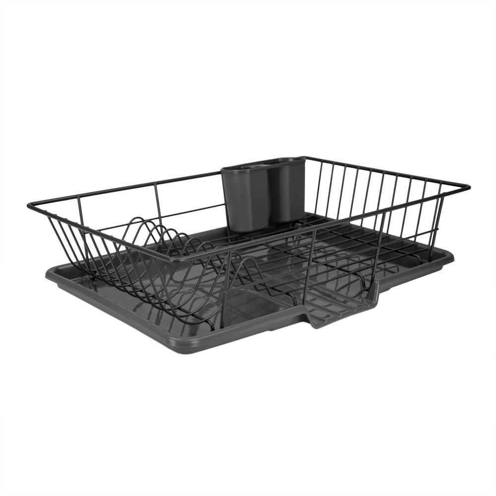 3-piece Home Basics Dish Drainer Set In Black, Model Dd30235